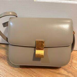 Structured Taupe Crossbody Bag with Gold-Tone Clasp